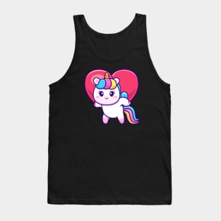 Cute Unicorn Bring Love Heart Cartoon Tank Top